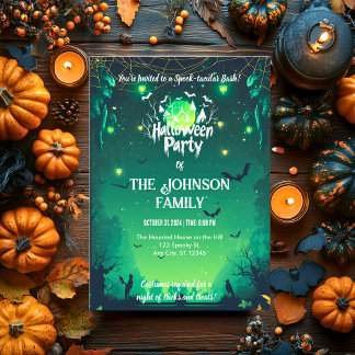 Anpassningsbar Halloween fest med Grönt Lanternor Inbjudningar