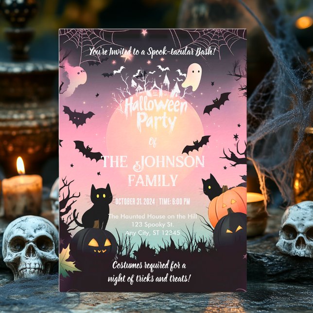 Anpassningsbar Halloween fest med Svarta katter oc Inbjudningar (Skapare uppladdad)