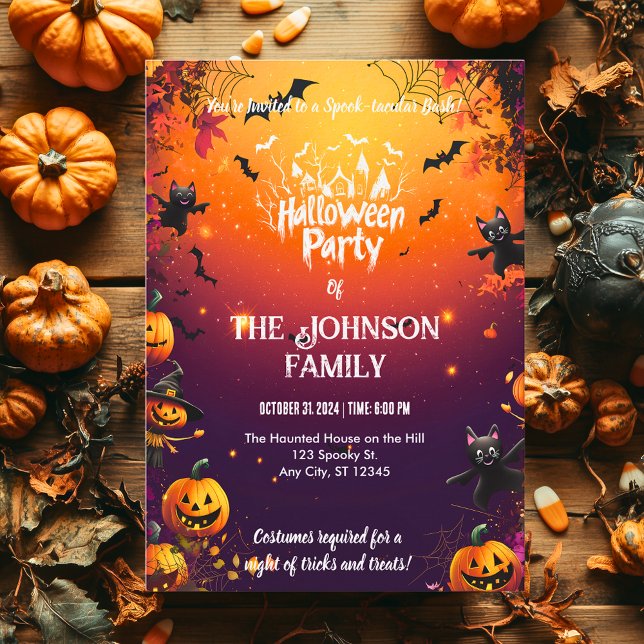 Anpassningsbar Halloween fest med Svarta katter oc Inbjudningar (Skapare uppladdad)