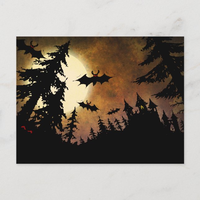 Anpassningsbar Halloween Fladdermöss, Castle och M Vykort (Framsida)
