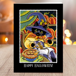 Anpassningsbar Halloween Paj Witch Black Cat Mouse Kort
