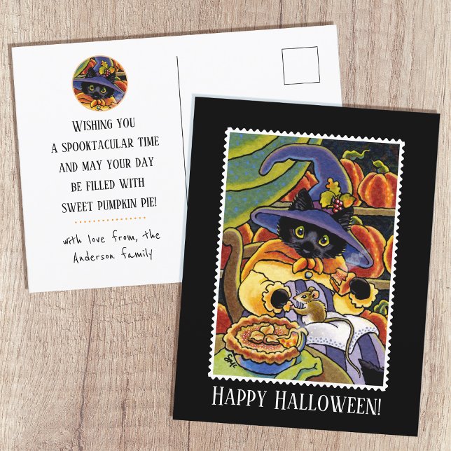 Anpassningsbar Halloween Paj Witch Black Cat Mouse Vykort (Skapare uppladdad)