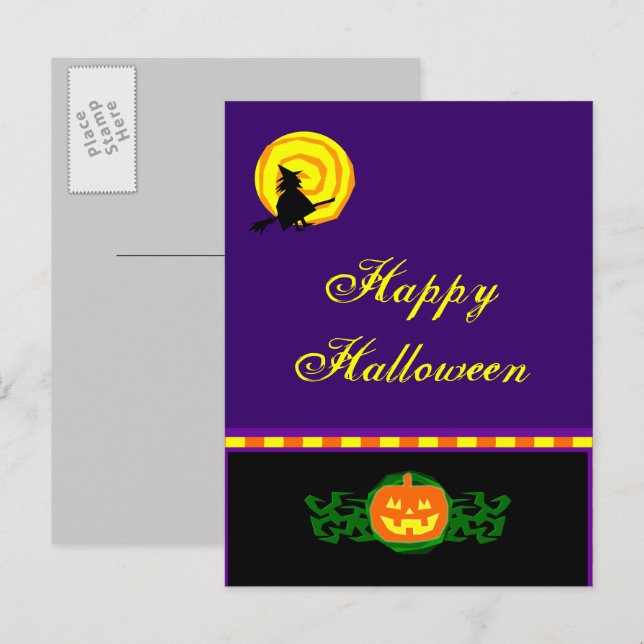 Anpassningsbar Halloween Pumpkin Witch-vykort Vykort (Fram/baksida)