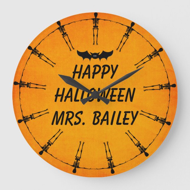 Anpassningsbar Halloween Skeleton Clock Stor Klocka (Framsida)