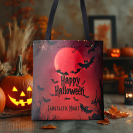 Anpassningsbar Halloween Tote med Fladdermus och R Tygkasse