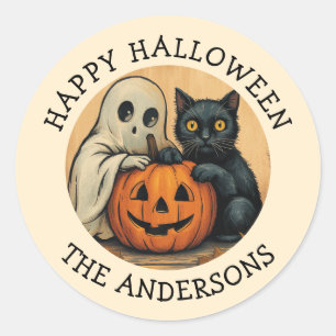 Anpassningsbar Halloween Vintage Ghost Black Cat P Runt Klistermärke
