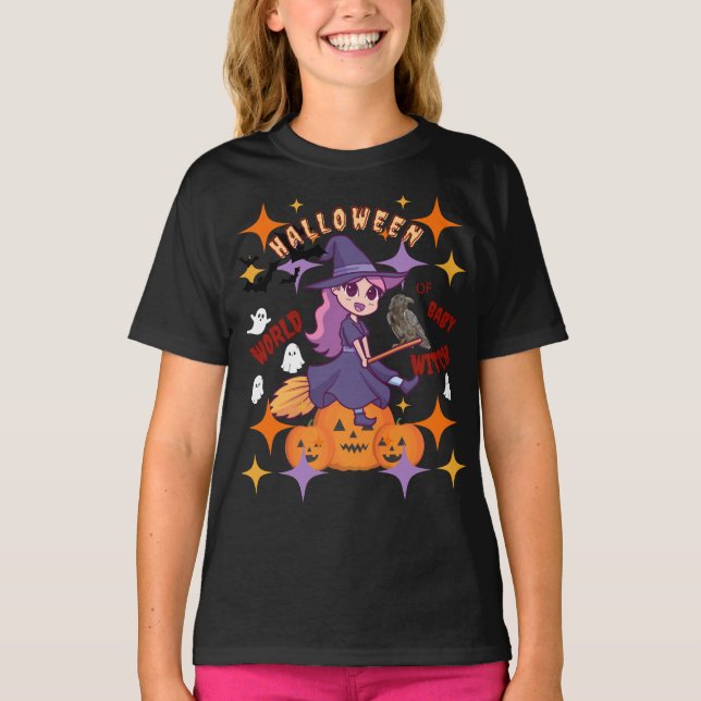 Anpassningsbar Halloween World of Baby Witch T Shirt (Framsida)