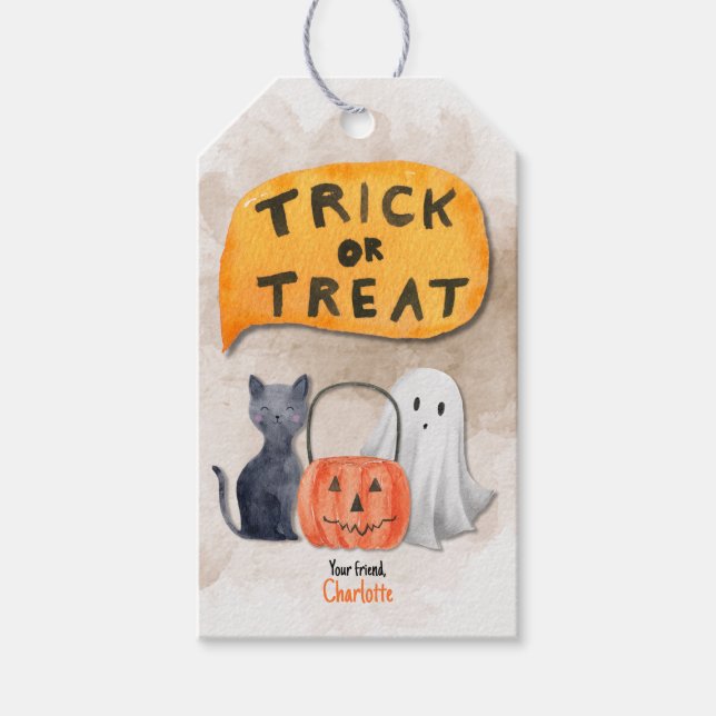 Anpassningsbar Halloweenvattenfärg Gift Tag Presentetikett (Framsidan)