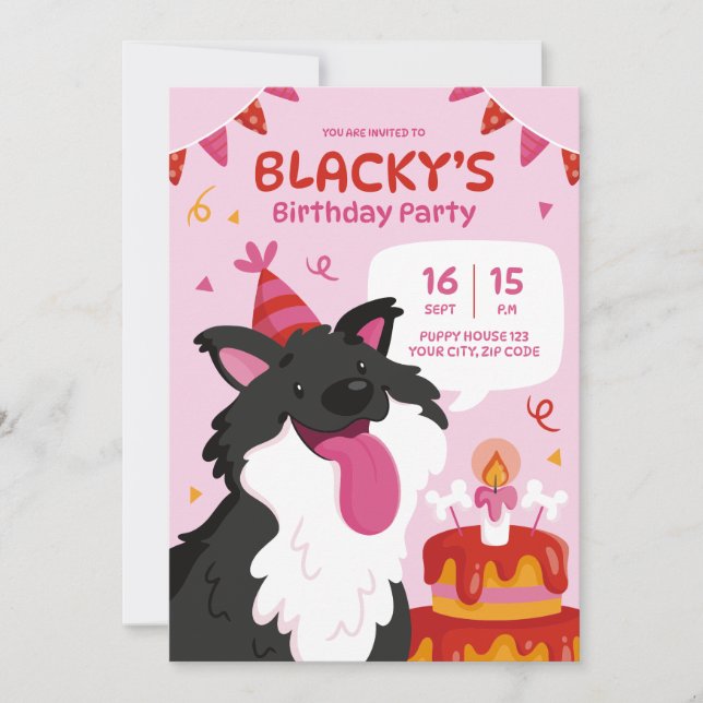 Anpassningsbar Hand-drawn Hund Birthday Call - Per Inbjudningar (Framsida)