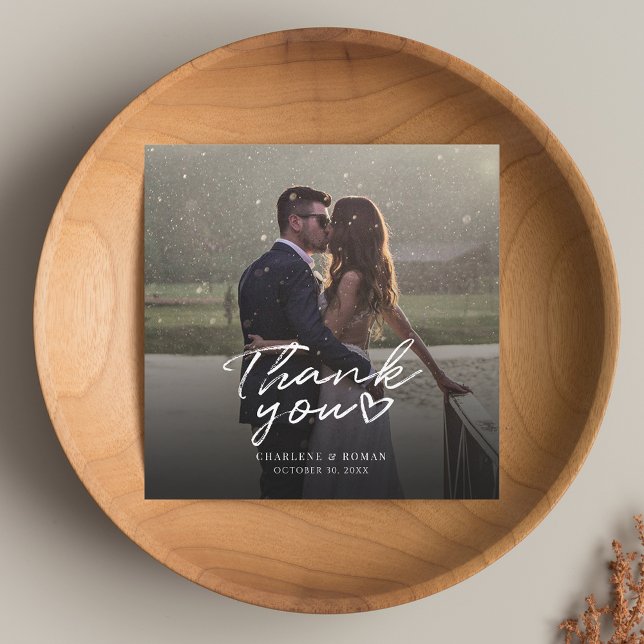 Anpassningsbar Hand-Lettered Bröllop-foto Tack Kort (Wedding Thank You Photo Square Card)