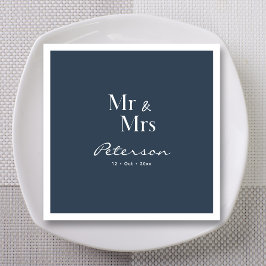 Anpassningsbar Hand-Lettered Navy Blue Mr och Mrs Pappersservett