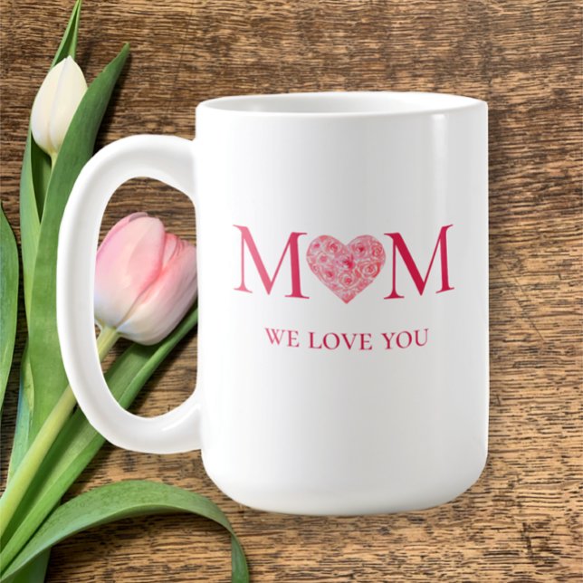 Anpassningsbar Hand Payed Watercolor Mors dag Gift Kaffemugg (Personalize this unique custom Mothers Day gift mug. My hand painted watercolor pink roses in heart
)
