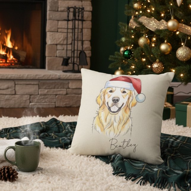 Anpassningsbar Hand plockade jul Golden Retriever  Kudde (Add a special touch to your home with this custom pet portrait throw pillow! )