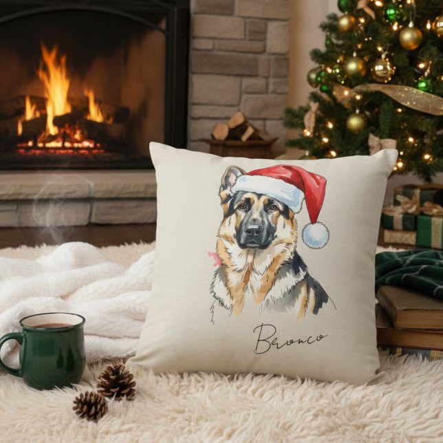 Anpassningsbar Hand plockade jul, tyska Shepherd H Kudde (Add a special touch to your home with this custom pet portrait throw pillow! )