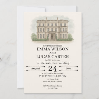 Anpassningsbar Hand plockade Venue Illustration Br Inbjudningar