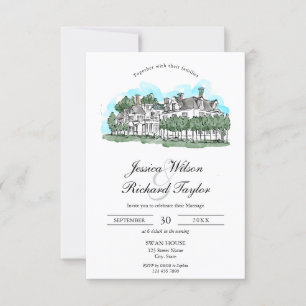 Anpassningsbar Hand plockade Venue Manor Illustrat Inbjudningar