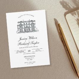Anpassningsbar Hand plockade Venue Manor Illustrat Inbjudningar