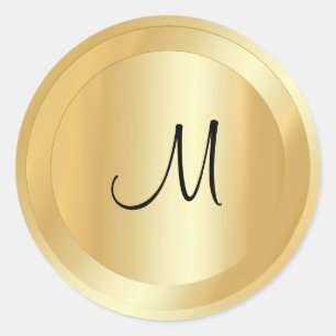 Anpassningsbar Hand Script Monogram-mall Faux Guld Runt Klistermärke