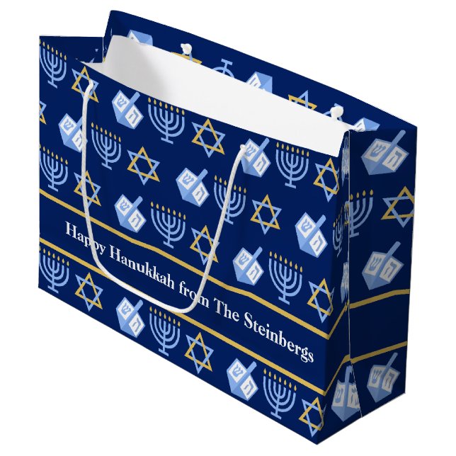 Anpassningsbar Hanukkah Blue Menorah Dreidel Mönst (Framsidan Vinklad)