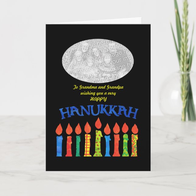 Anpassningsbar Hanukkah fotokort, ljus Helgkort (Framsida)