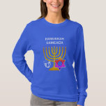 Anpassningsbar HANUKKAH SAMEACH T Shirt<br><div class="desc">Elegant,  snyggt HANUKKAH T-shirt,  designad med faux guld menorah,  färgstark stjärnan av David och silver färgad dreidel plus ANPASSADE HÄLSNING - HANUKKAH SAMEACH,  så du kan skapa din egen hälsning,  t.ex. Lycklig Chanukah. Perfekt för Hanukkah-säsongen. Välj från en stor del av Hanukkah-kläder och gåvor,  designade av Berean Designer.</div>