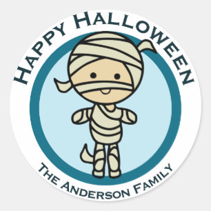 Anpassningsbar Happy halloween Blue Mummy Monster Runt Klistermärke
