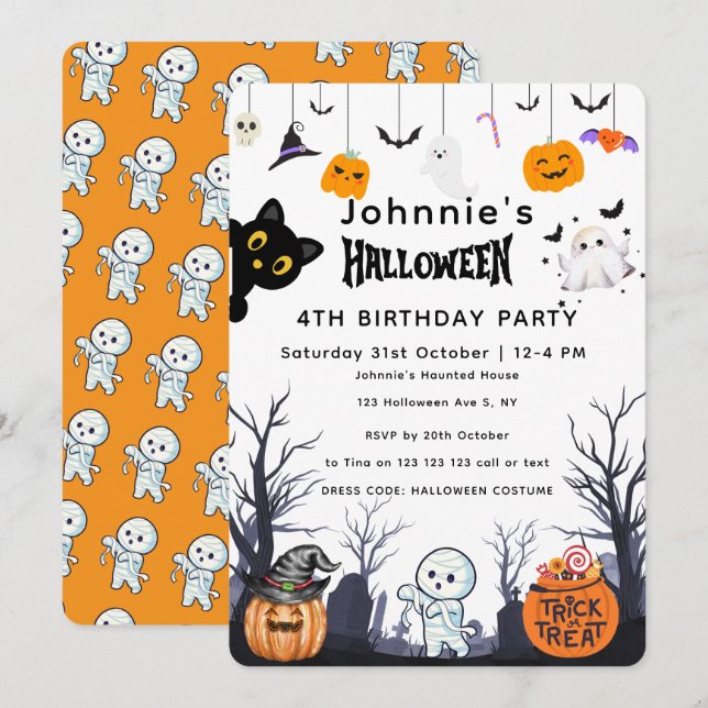 Anpassningsbar Happy halloween födelsedag Inbjudningar (Fram/baksida)