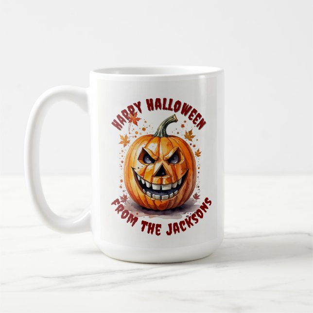 Anpassningsbar Happy halloween Pumpkin Coffee Kopp (Vänster)