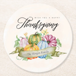Anpassningsbar Happy thanksgiving Pumpkins-blommor Underlägg Papper Rund