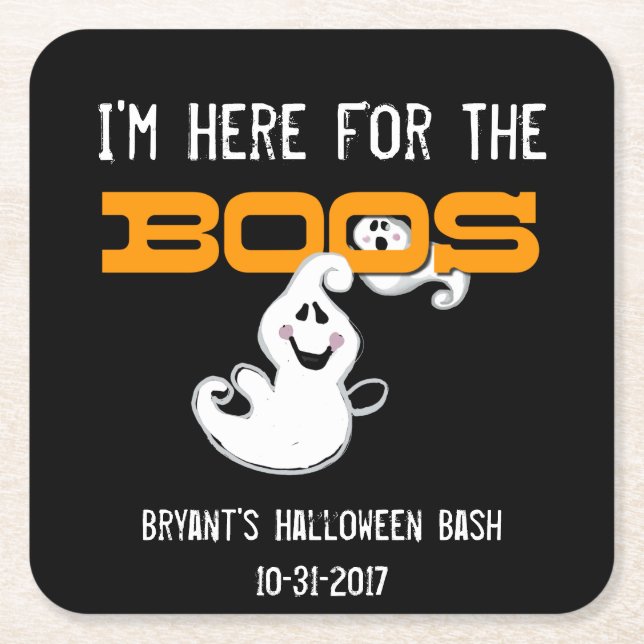 Anpassningsbar här för Boos Halloween fest Underlä Underlägg Papper Kvadrat (Framsidan)