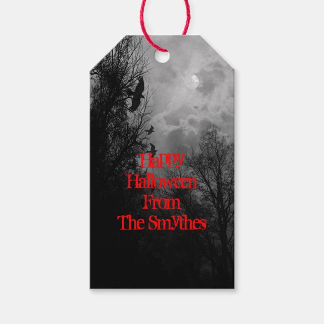 Anpassningsbar Haunted Halloween Himmel med Ravens Presentetikett (Framsidan)