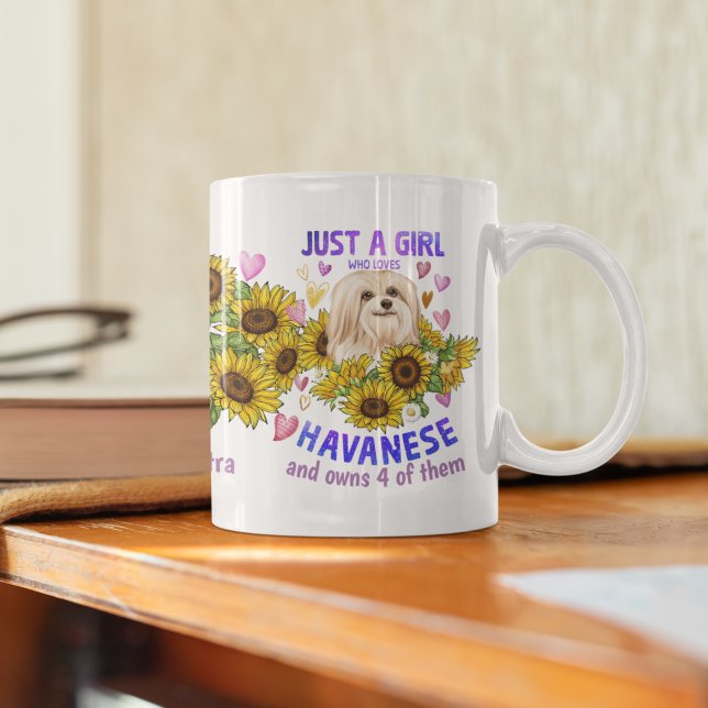 Anpassningsbar Havanese Älskare Solrosbrickor Blom Kaffemugg (Skapare uppladdad)