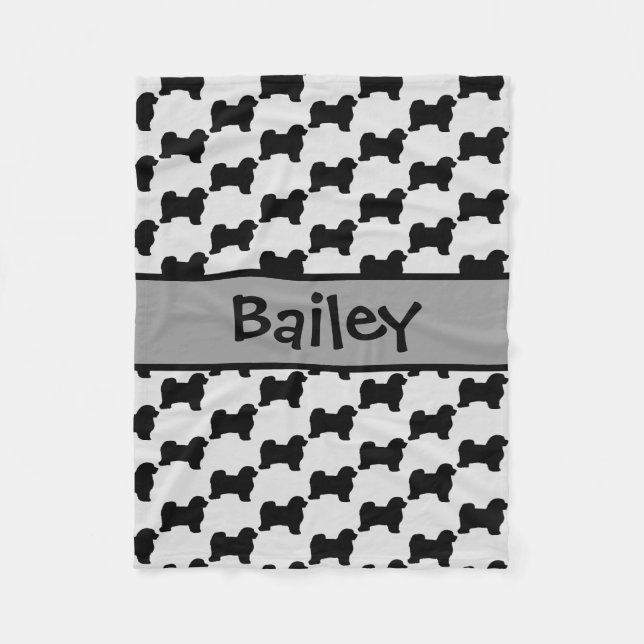 Anpassningsbar Havanese Hund Silhouette Fleecefilt (Framsidan)