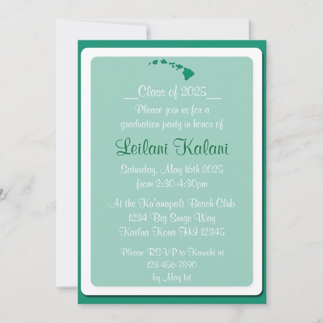 Anpassningsbar Hawaii grönt studentkort på öar Inbjudningar (Framsida)