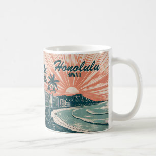 Anpassningsbar Hawaii Honolulu Waikiki Beach Retro Kaffemugg