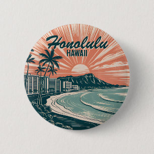 Anpassningsbar Hawaii Honolulu Waikiki Beach Retro Knapp