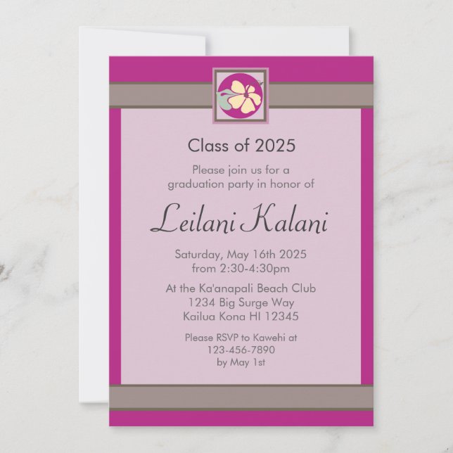 Anpassningsbar Hawaii rosa hibiscus studentkort Inbjudningar (Framsida)
