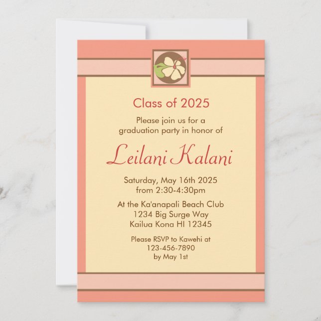 Anpassningsbar Hawaii rosa hibiscus studentkort Inbjudningar (Framsida)