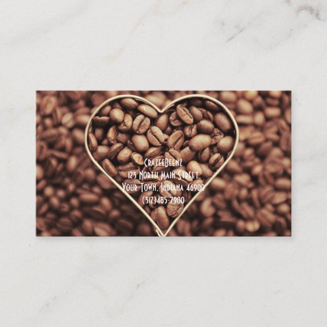 Anpassningsbar Heart Beans Coffee Shop & Slå Visitkort (Framsida)