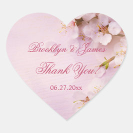 Anpassningsbar Heart Cherry Blommar Wedding Favor Hjärtformat Klistermärke