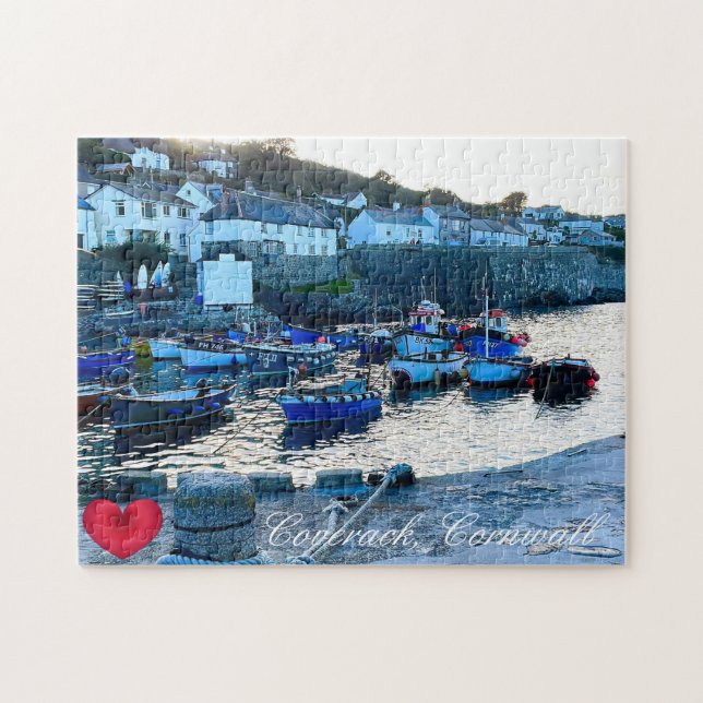 Anpassningsbar Heart Coverack Harbor Dusk Cornwall Pussel (Horisontell)