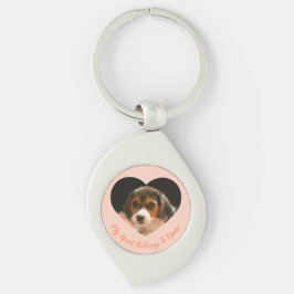 Anpassningsbar Heart-formad Pet Photo & Namn Keych Swirl Silverfärgad Nyckelring