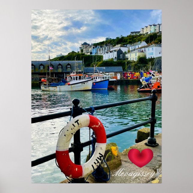 Anpassningsbar Heart Mevagissey Harbor Livbuoy Cor Poster (Framsidan)