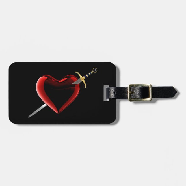 Anpassningsbar Heart och Dagger Luggage Tag Bagagebricka (Horisontell Framsida)