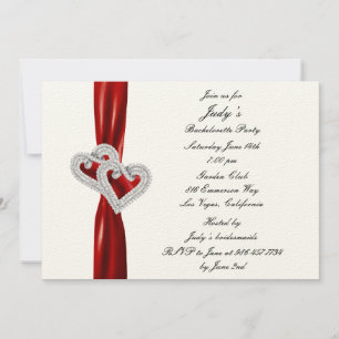 Anpassningsbar Heart Red Ribbon Bachelorette Party Inbjudningar
