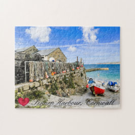 Anpassningsbar Heart Sennen Harbor Boats Cornwall Pussel