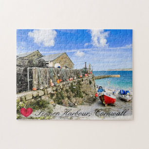 Anpassningsbar Heart Sennen Harbor Boats Cornwall Pussel