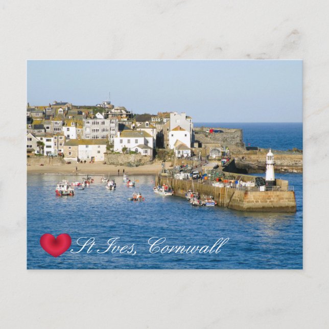 Anpassningsbar Heart St Ives Harbour Pier Cornwall Helg Vykort (Framsida)