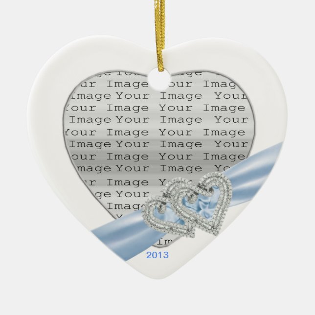 Anpassningsbar Hearts Ice Blue Ribbon Ornament (Framsidan)