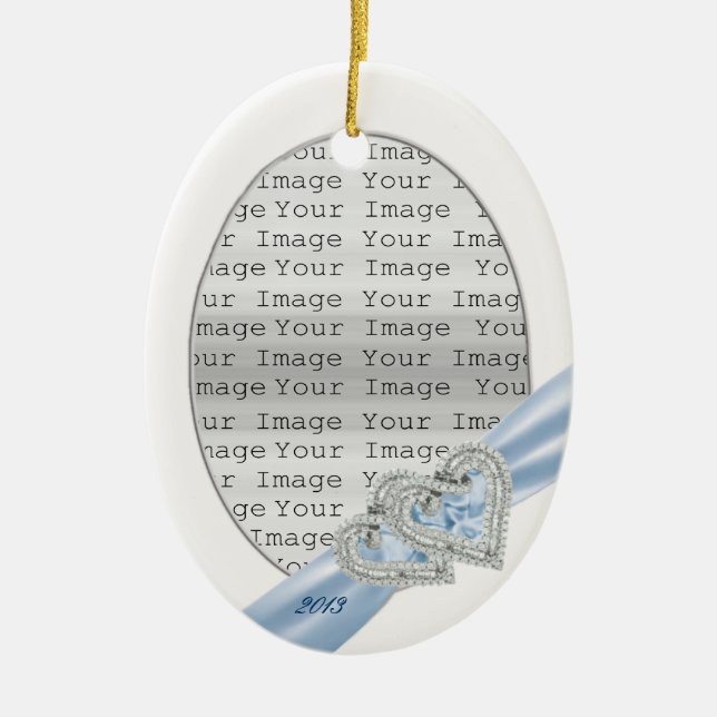 Anpassningsbar Hearts Ice Blue Ribbon Ornament (Framsidan)